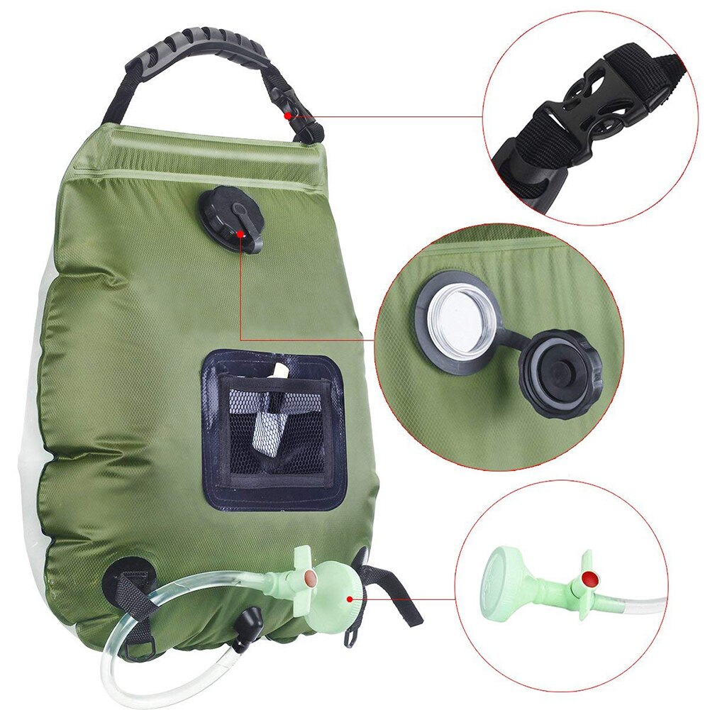 2020 Water Bags For Outdoor Solar Hiking Camping Shower Bag 20L Heating Camping Shower Hydration Bag Hose Switchable Shower Head