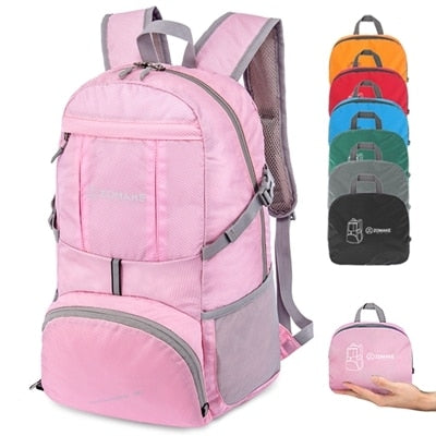 35L Portable Folding Unisex Backpack Outdoor Sport Bag Rucksack Reflective Stripe Men Hiking Travel Bag for Camping Cycling
