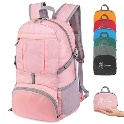 35L Portable Folding Unisex Backpack Outdoor Sport Bag Rucksack Reflective Stripe Men Hiking Travel Bag for Camping Cycling