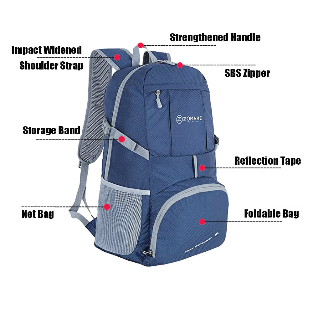 35L Portable Folding Unisex Backpack Outdoor Sport Bag Rucksack Reflective Stripe Men Hiking Travel Bag for Camping Cycling