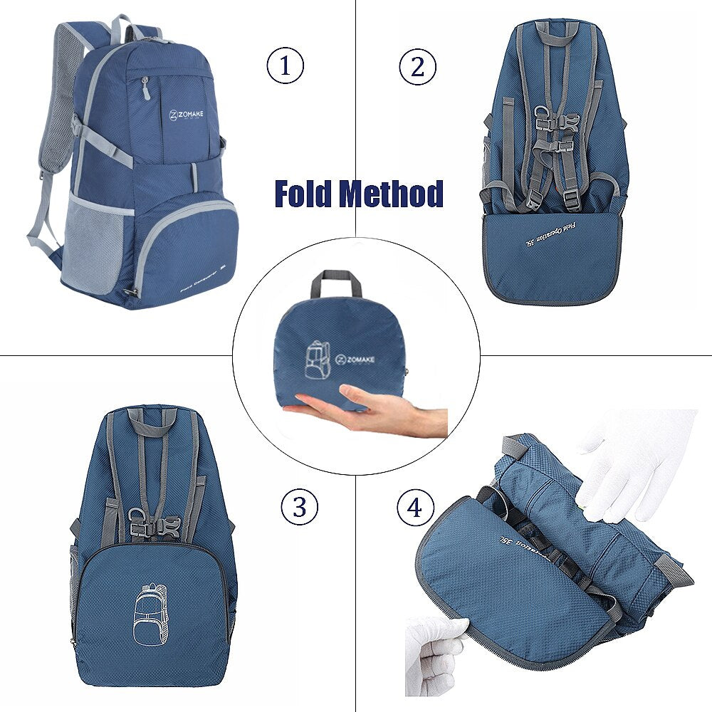 35L Portable Folding Unisex Backpack Outdoor Sport Bag Rucksack Reflective Stripe Men Hiking Travel Bag for Camping Cycling