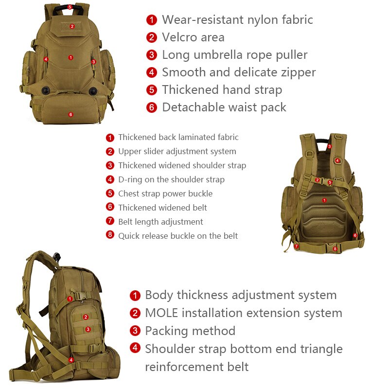 40L Tactical Backpack 2 in 1 Military Bags Army Rucksack Backpack Molle Outdoor Sport Bag Men Camping Hiking Travel Climbing Bag
