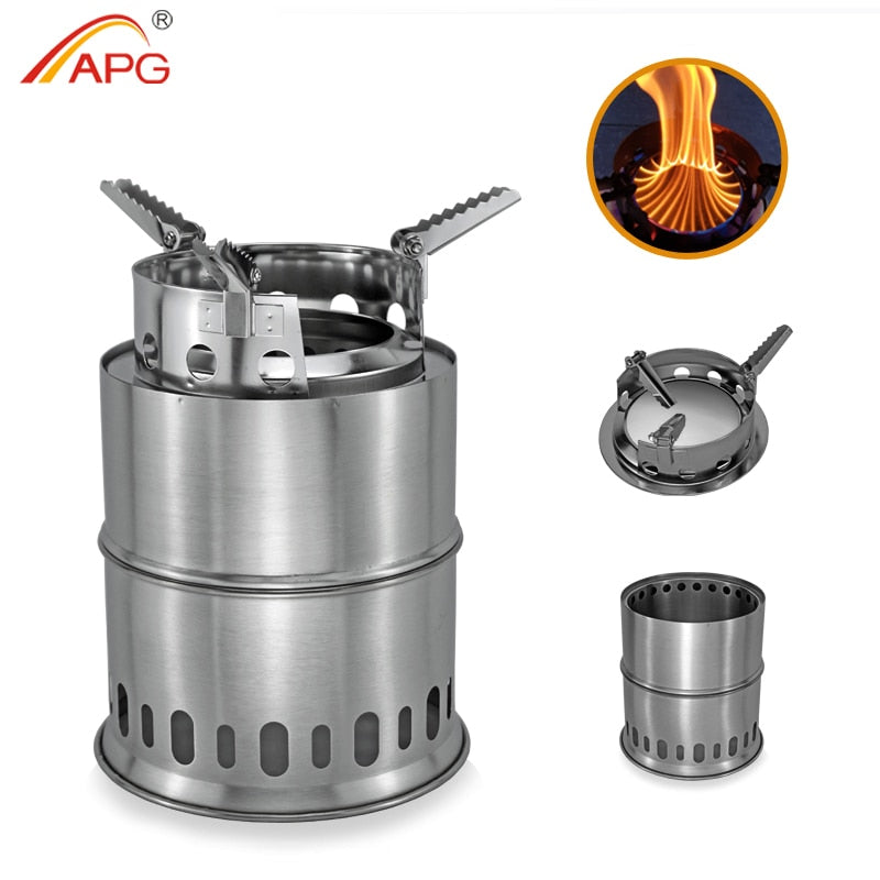APG Large Size Camping Wood Stove Split Portable Gas Stainless Steel Gas Firewood Burners Backpacking Furnace
