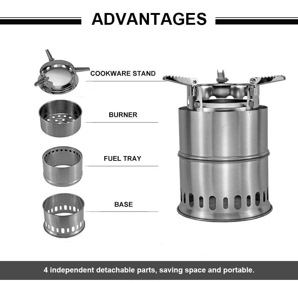 APG Large Size Camping Wood Stove Split Portable Gas Stainless Steel Gas Firewood Burners Backpacking Furnace