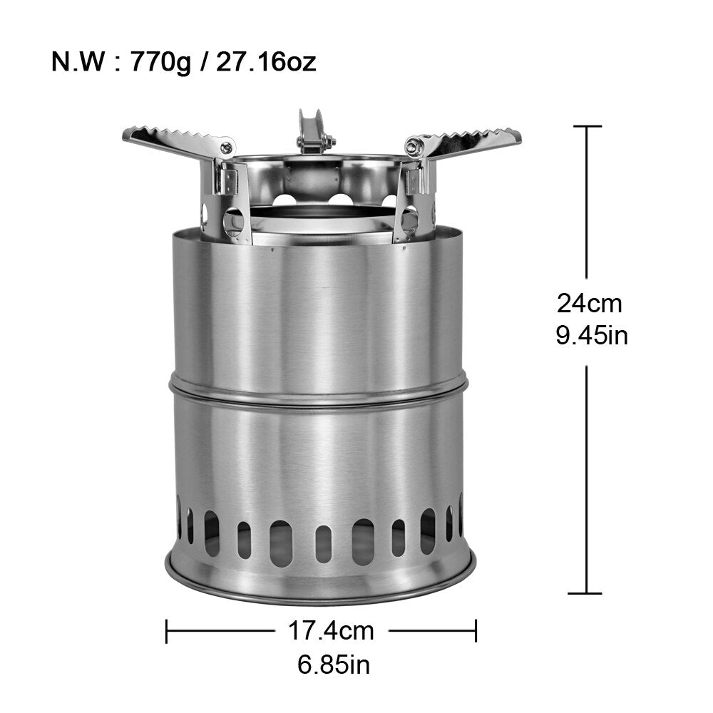 APG Large Size Camping Wood Stove Split Portable Gas Stainless Steel Gas Firewood Burners Backpacking Furnace