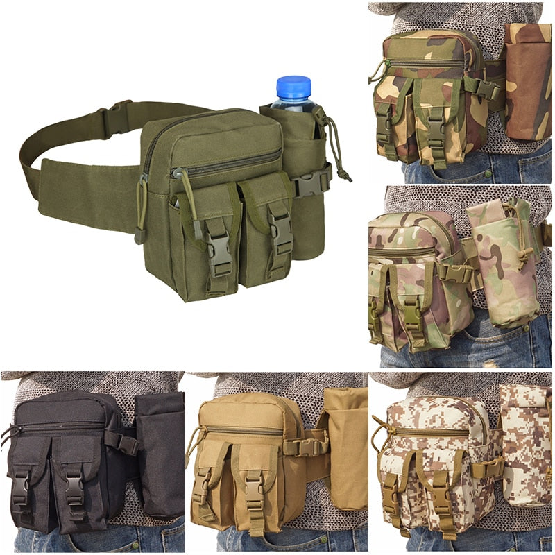 Camouflage Tactical Kettle Waist Bag Outdoor Sports Hunting Camping Pack Military Multifunctional Waist Water Bottle Pocket