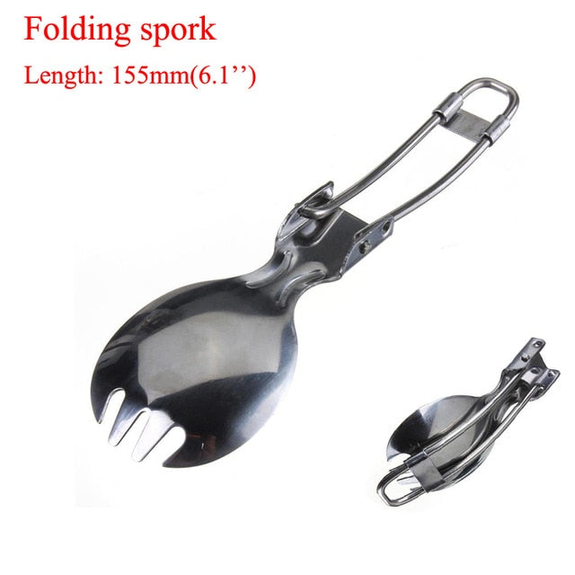 Long cookware backpack Spork fork stainless steel fold knife utensil spoon  set combo Picnic camp cutlery tableware flatware