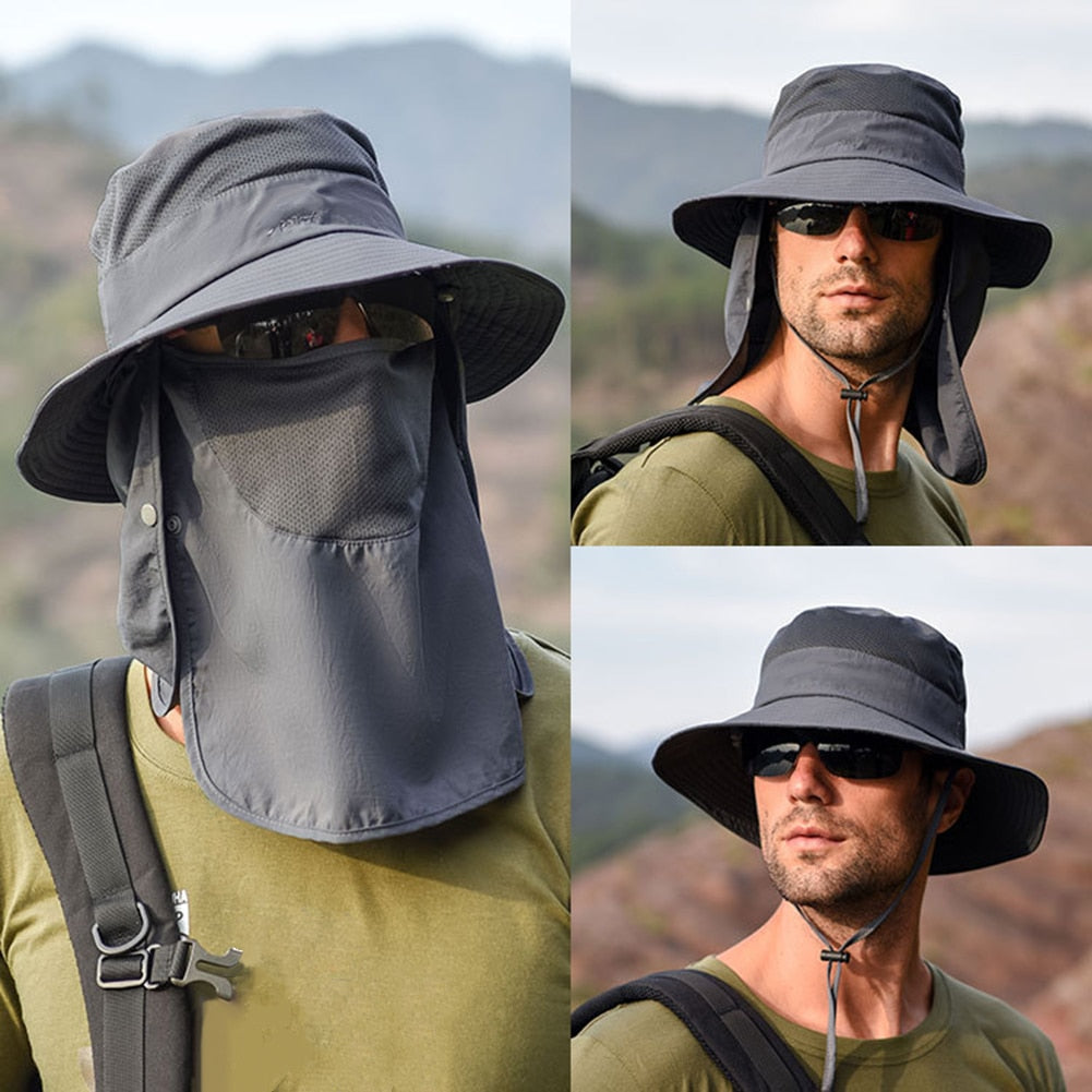 Outdoor Windproof Sun Hat Removable Shawl Breathable Mesh Cap For Fishing Cycling Hiking Camping Hats