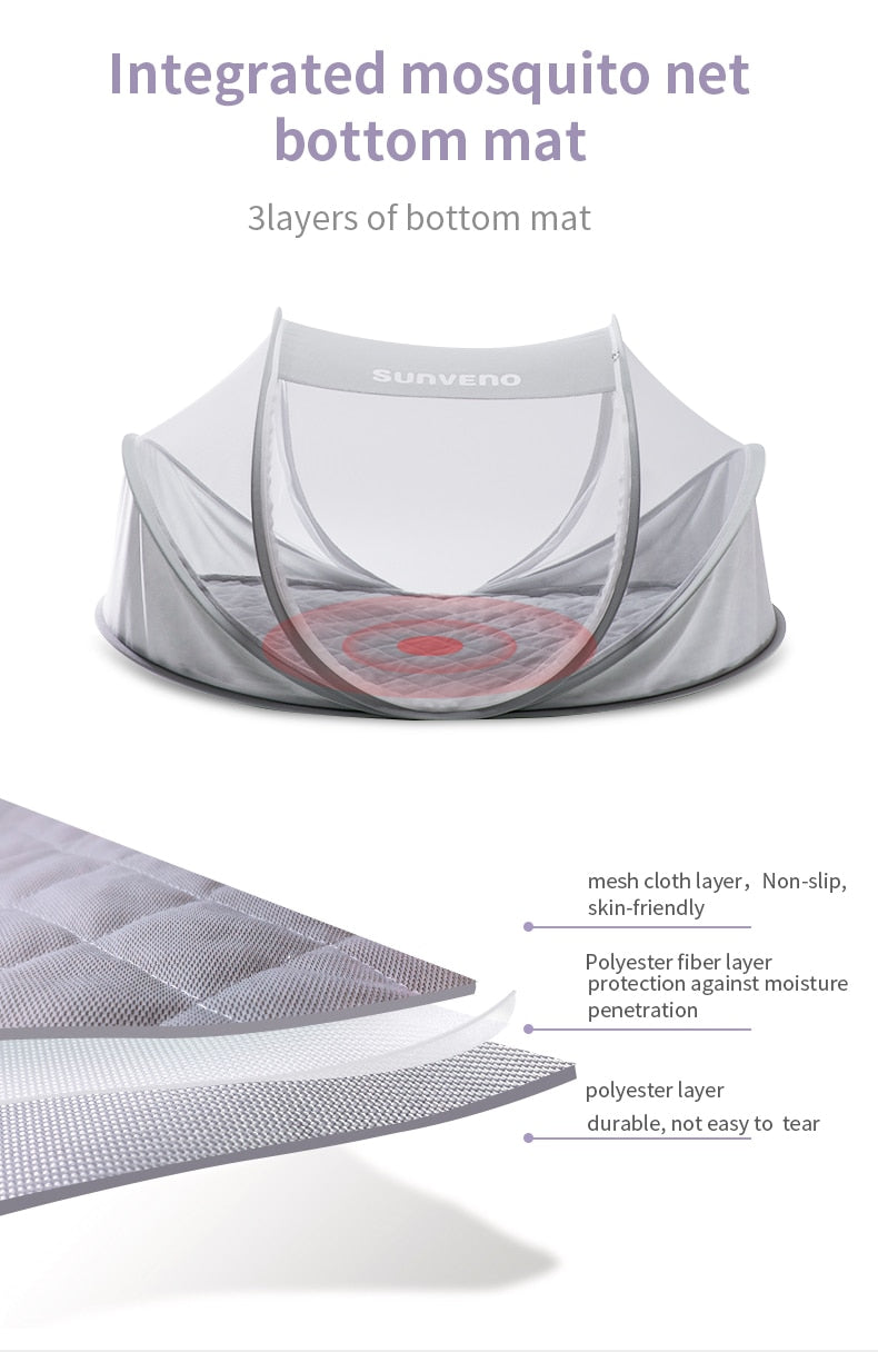 Sunveno Baby Mosquito Net Tent Portable Foldable Travel Bed Anti Mosquito Bites Auto Self-expanding for Babys Adults Trip