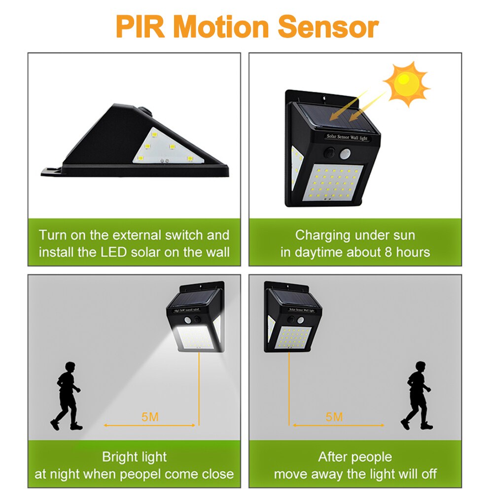 Vertvie 1/2/4pcs 30/40 LED Solar Power Wall Lights Waterproof Travel PIR Motion Sensor Outdoor Security Lamps Camping Tools