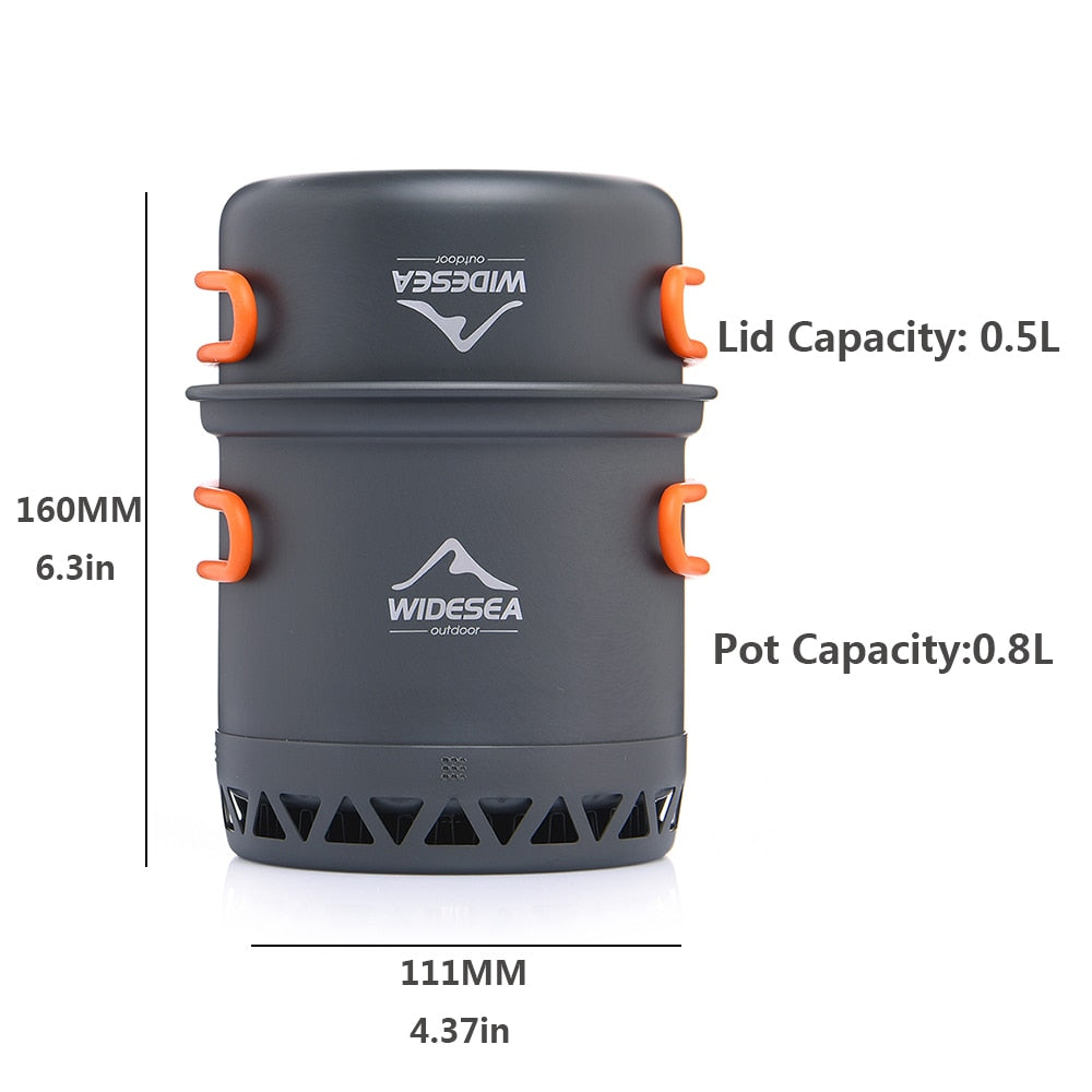 Widesea Camping Cookware Outdoor Cooking Set Heat Exchange Cooker Travel Tableware Tourist Kitchen Camping Pot Utensil Equipment