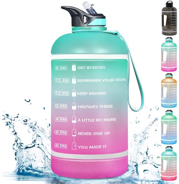 ZOMAKE wide mouth sport drinking water bottle Gallon Water Bottle with Time Marker Large Water Bottles Outdoor Sports