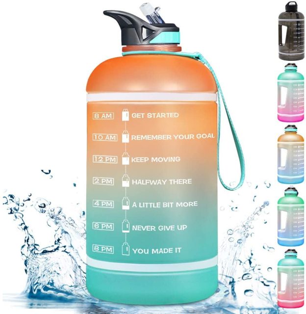 ZOMAKE wide mouth sport drinking water bottle Gallon Water Bottle with Time Marker Large Water Bottles Outdoor Sports