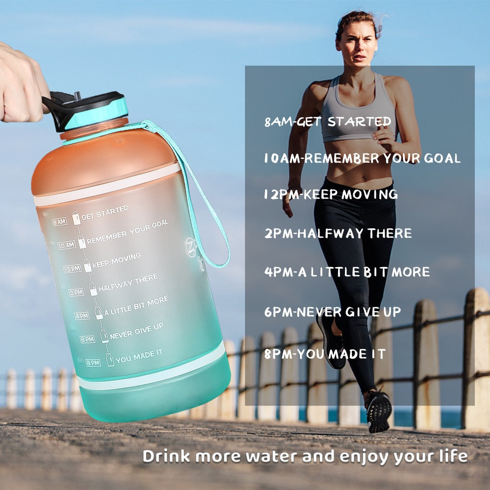 ZOMAKE wide mouth sport drinking water bottle Gallon Water Bottle with Time Marker Large Water Bottles Outdoor Sports