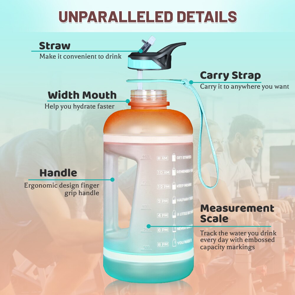 ZOMAKE wide mouth sport drinking water bottle Gallon Water Bottle with Time Marker Large Water Bottles Outdoor Sports