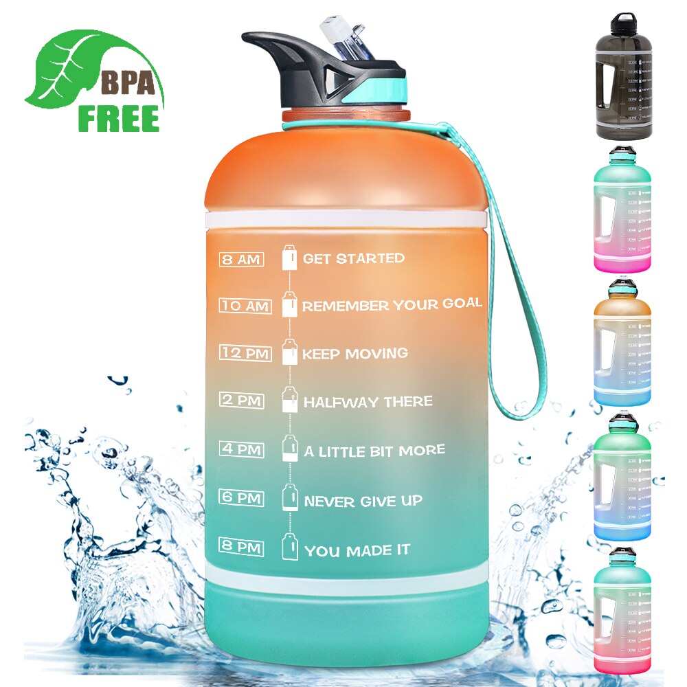 ZOMAKE wide mouth sport drinking water bottle Gallon Water Bottle with Time Marker Large Water Bottles Outdoor Sports